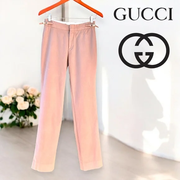 Gucci Trousers Tan Vintage Gabardine Wool Straight Leg Pants Size 40 US Small - Picture 1 of 10